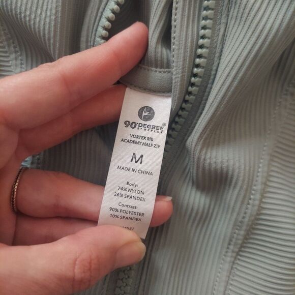 90 Degrees Reflex Green Ribbed Stretch Half Zip Cropped Long Sleeve Active Top M - Picture 3 of 9